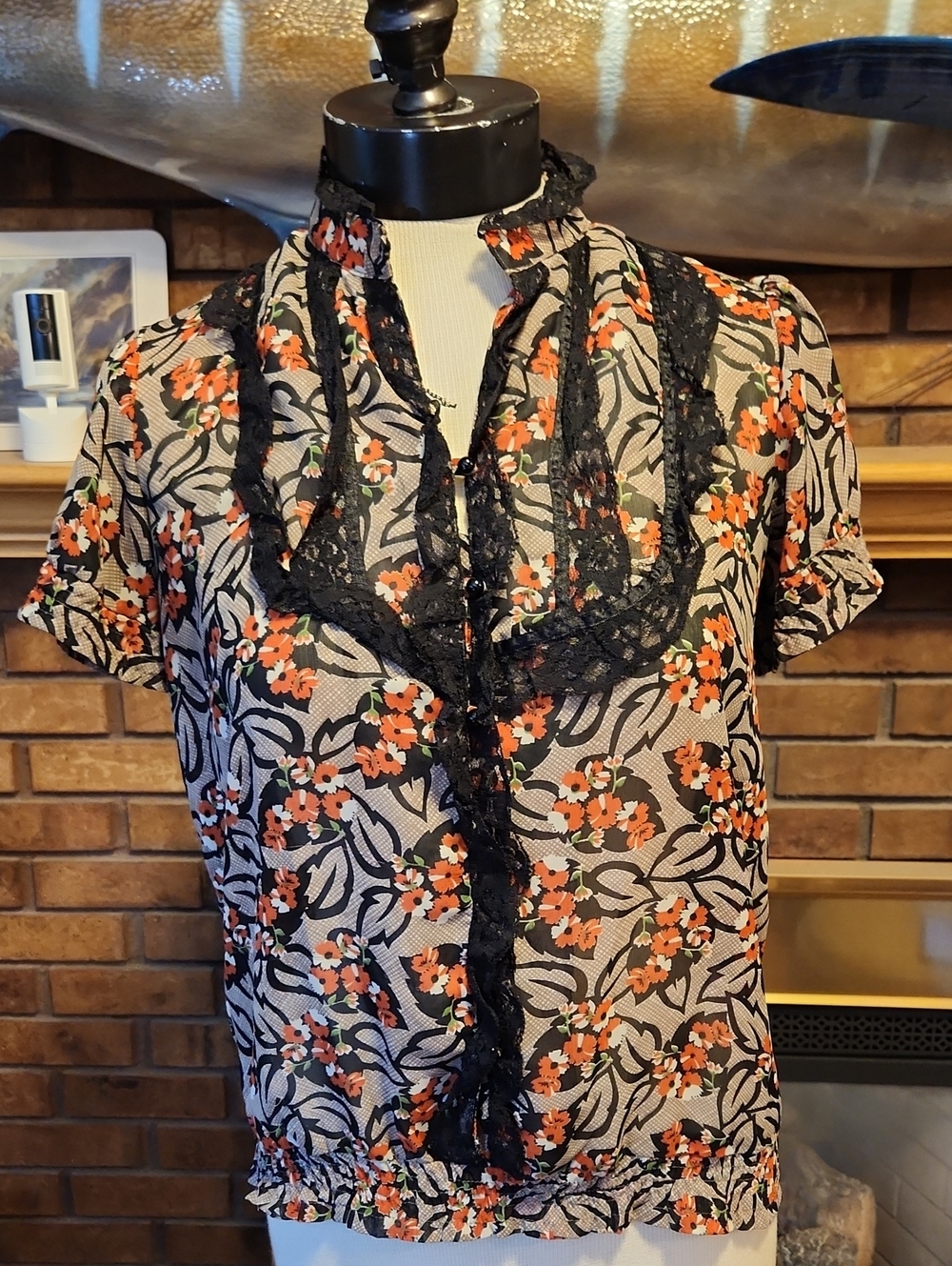 Kimchi Blue Whimsigoth Floral Top Semi Sheer Vintage Boho Dark Romantic Goth